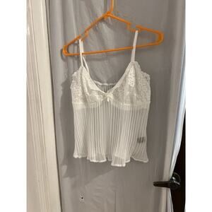 SHEIN White Sheer Lace Trimmed Pleated Camisole Sz L Y2K Romantic Feminine